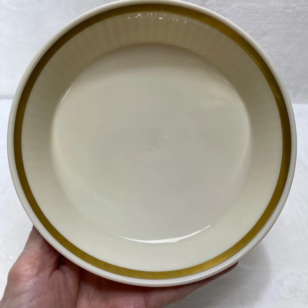 Lenox Ivory Groove Pedestal Compote Dish 24K Gold Rim‎ Candy Nut Bowl